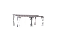 Aecojoy 20' x 12'Wall Mounted Hardtop Gazebo Lean to Metal Pergola with Curtains Netting Patio