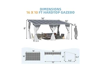 Aecojoy 16' x 10'Wall Mounted Hardtop Gazebo Lean to Metal Pergola with Curtains Netting Patio