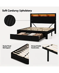 Streamdale Furniture Queen-Size Upholstered Storage Bed with Led, Usb, and Headboard