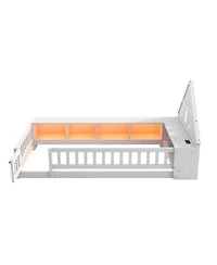 Streamdale Furniture Twin Wood House Floor Bed with Storage, Led, Usb and Outlets