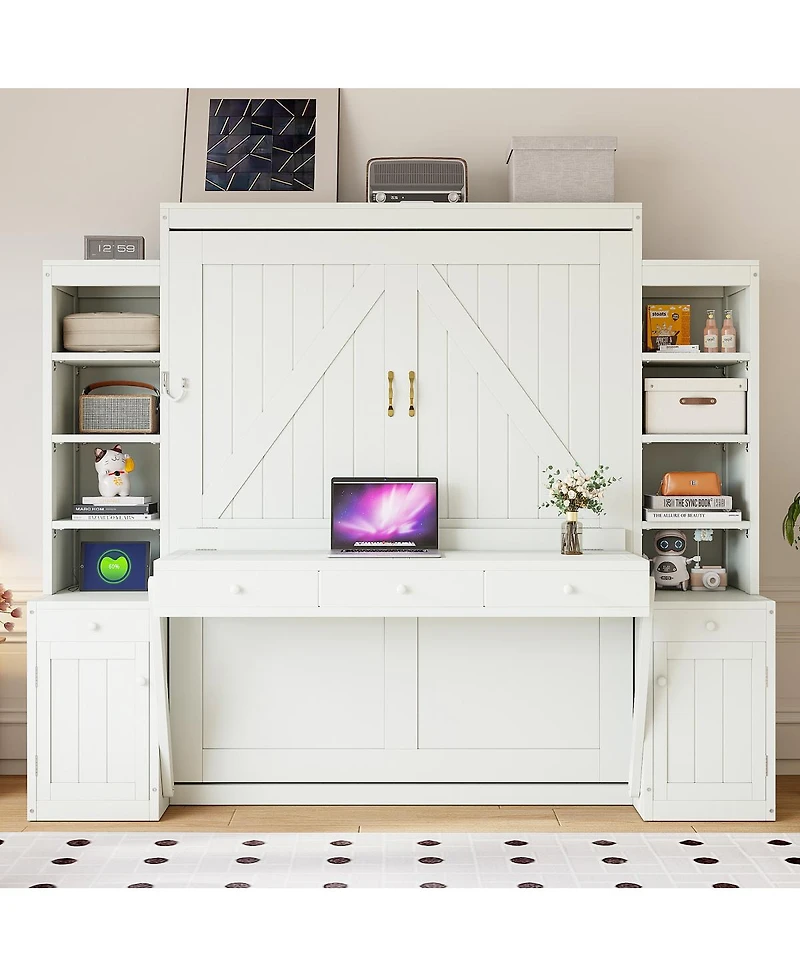 Streamdale Furniture Queen Size Murphy Bed with Desk, Storage Cabinets and Drawers