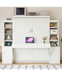 Streamdale Furniture Queen Size Murphy Bed with Desk, Storage Cabinets and Drawers