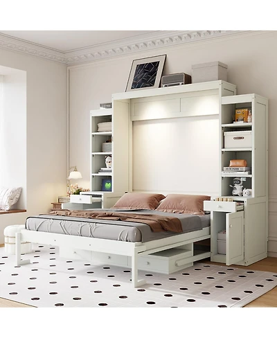 Streamdale Furniture Queen Size Murphy Bed with Desk, Storage Cabinets and Drawers