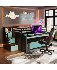 Streamdale Furniture Full Xl Loft Bed with Desk, Trundle, Storage Steps