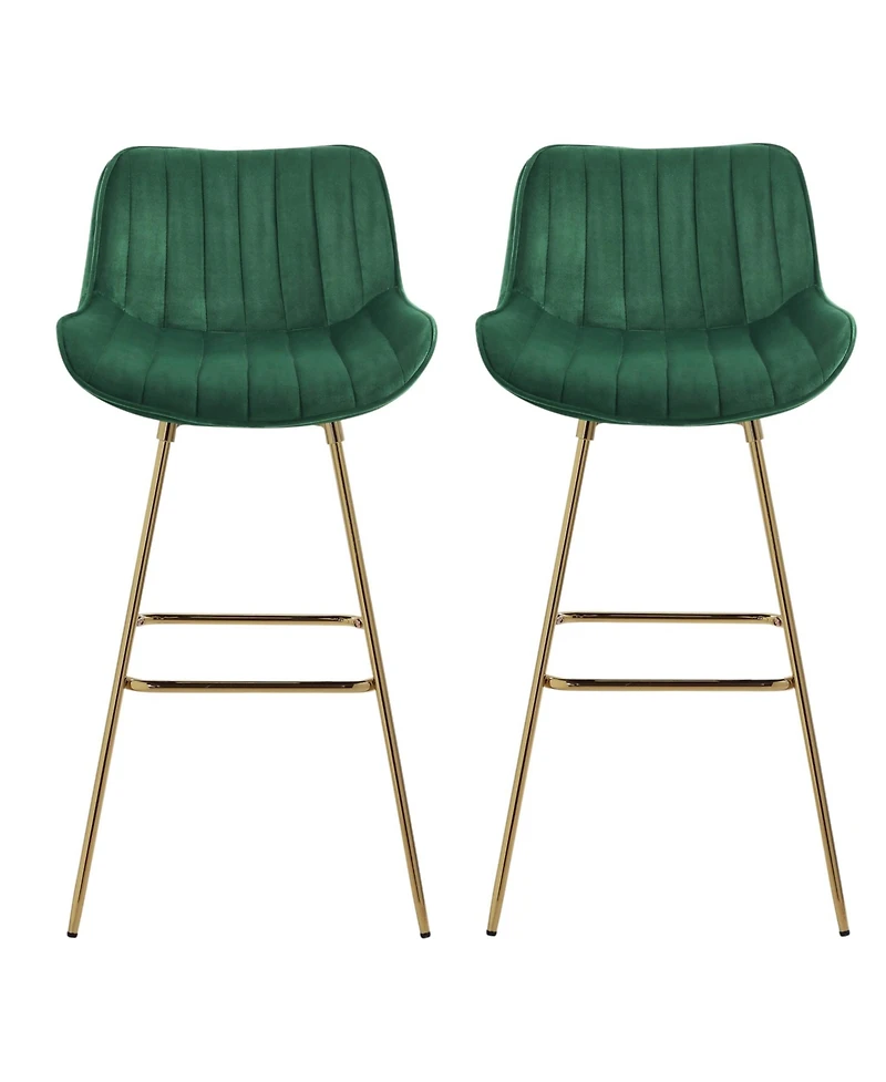 HomeRoots Set of Two 29" Velvet and Metal Low Back Bar Height Swivel Bar Chairs
