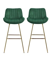 HomeRoots Set of Two 29" Velvet and Metal Low Back Bar Height Swivel Bar Chairs