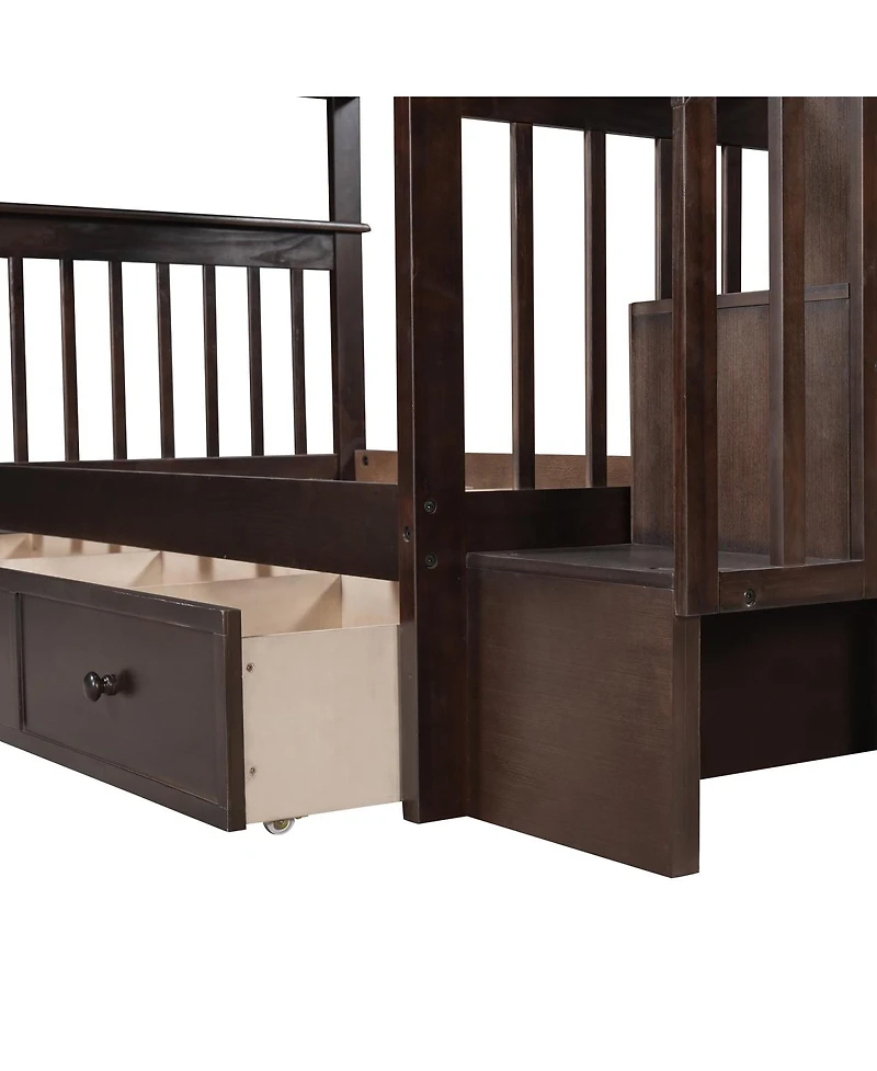 Streamdale Furniture Twin-Over-Twin Stairway Bunk Bed with Three Drawers - Espresso
