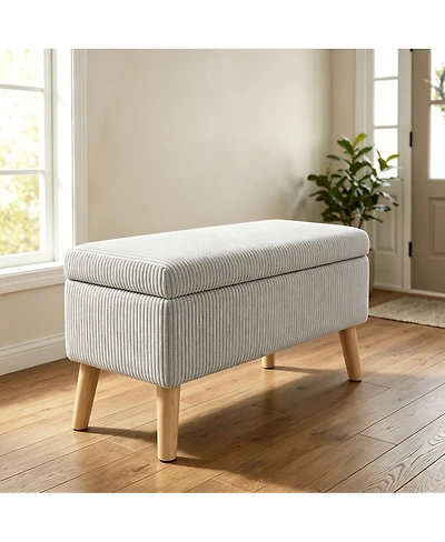 Streamdale Furniture 32" Corduroy Storage Ottoman Bench with Wooden Legs