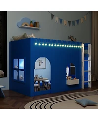 Streamdale Furniture Twin Size Kids Loft Bed with Warm Led Light String