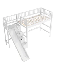 Streamdale Furniture Twin Size Loft Bed with Storage Staircase, Slide and Led Light