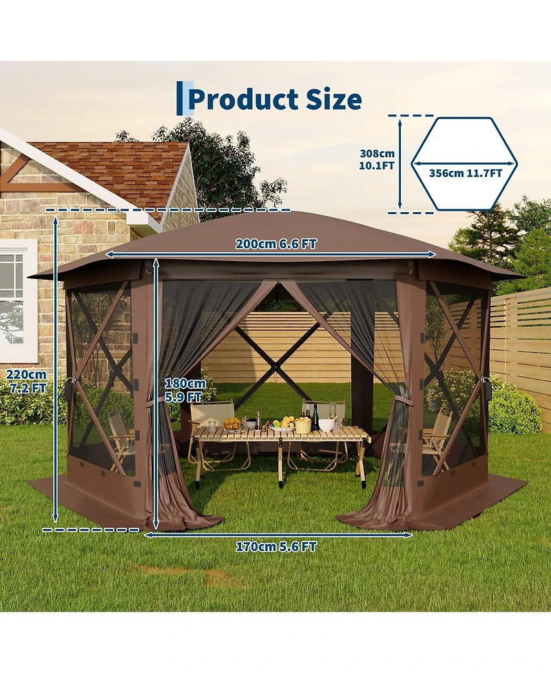 homfan 11.5/13 feet Hexagonal Gazebo Canopy with Removable Roof, Mesh and Wind Cloths