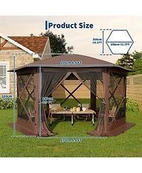homfan 11.5/13 feet Hexagonal Gazebo Canopy with Removable Roof, Mesh and Wind Cloths