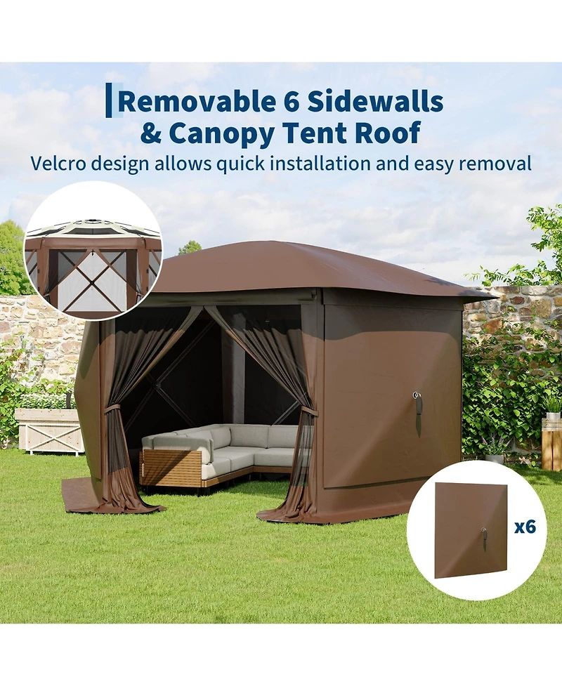 homfan 11.5/13 feet Hexagonal Gazebo Canopy with Removable Roof, Mesh and Wind Cloths