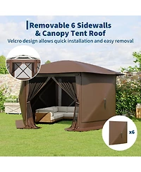homfan 11.5/13 feet Hexagonal Gazebo Canopy with Removable Roof, Mesh and Wind Cloths