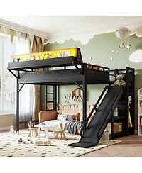 Streamdale Furniture Queen Loft Bed with Slide, Storage, Wardrobe, Usb