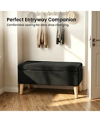 Streamdale Furniture 32" Corduroy Flip-Top Storage Ottoman Bench with Wooden Legs