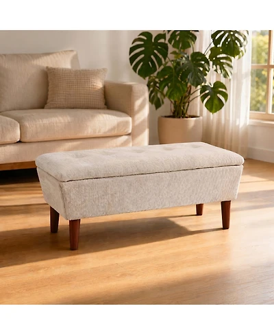 Streamdale Furniture 42" Rectangular Linen Ottoman Bench with Solid Wood Tapered Legs