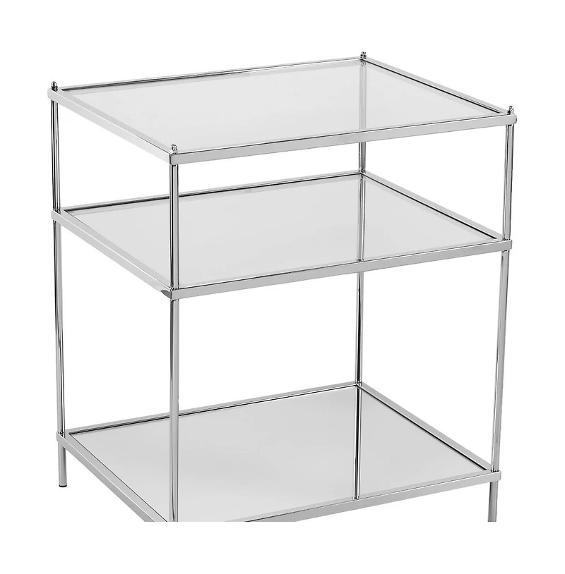 HomeRoots 27" Silver Mirrored Glass And Iron End Table With Shelf
