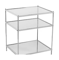 HomeRoots 27" Silver Mirrored Glass And Iron End Table With Shelf