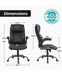 homfan Ergonomic Executive Chair with Spring Lumbar Support, Adjustable Headrest, Flip-Up Arms, Recline, 350 lb Capacity