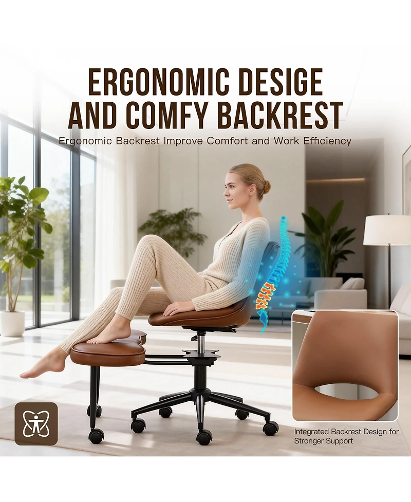 homfan Ergonomic Cross Legged Lounge Chair, Pu Leather Adjustable Height Swivel Chair with Lumbar Support for Meditation or Yoga