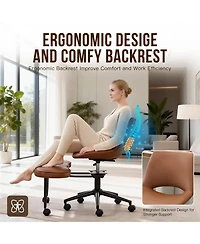 homfan Ergonomic Cross Legged Lounge Chair, Pu Leather Adjustable Height Swivel Chair with Lumbar Support for Meditation or Yoga
