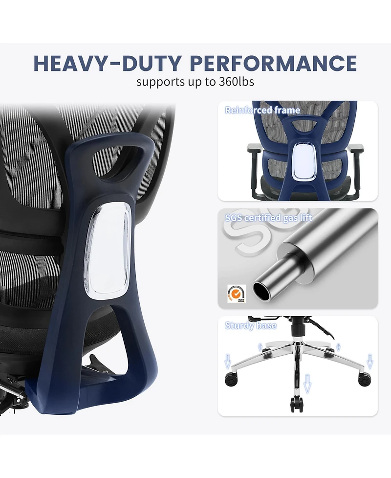 homfan Ergonomic Executive Office Chair, High Back Mesh Computer Chair with Adjustable Headrest and Lumbar Support for Home Office