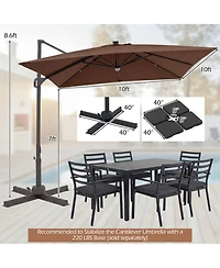 Sugift 10 Feet Cantilever Patio Umbrella with Solar Led Lights for Pool and Garden