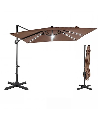 Sugift 10 Feet Cantilever Patio Umbrella with Solar Led Lights for Pool and Garden
