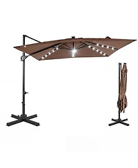 Sugift 10 Feet Cantilever Patio Umbrella with Solar Led Lights for Pool and Garden