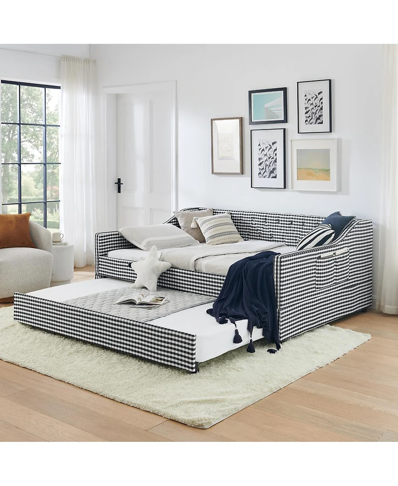 Streamdale Furniture Upholstered Full-Size Convertible Daybed with Trundle and Side Storage