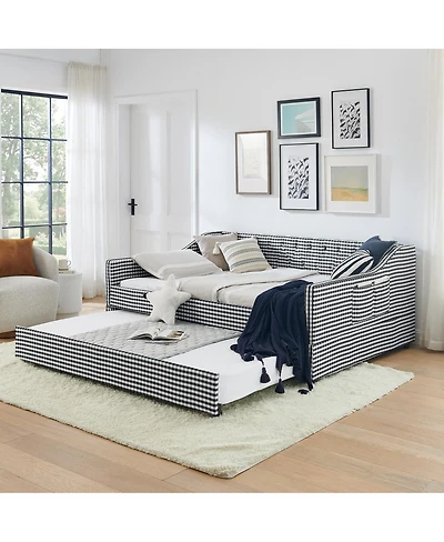 Streamdale Furniture Upholstered Full-Size Convertible Daybed with Trundle and Side Storage