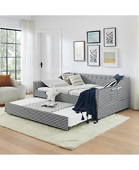 Streamdale Furniture Upholstered Full-Size Convertible Daybed with Trundle and Side Storage