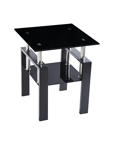 HomeRoots Glass and Metal Square End Tables With Shelf