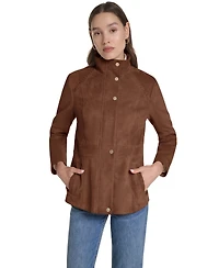 Cole Haan Women's Suede Zip Up Jacket with Stitch Detailing