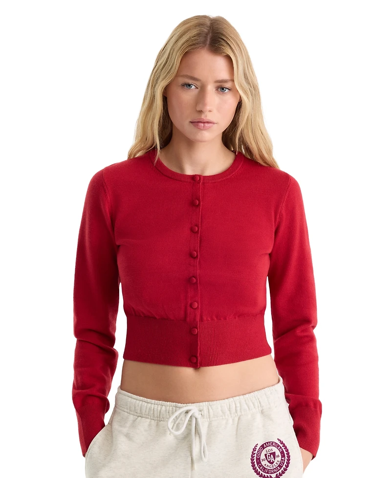 Good American Women's Fine Knit Crewneck Cardigan