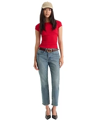 Good American Women's Collarless Short-Sleeve Cotton Top