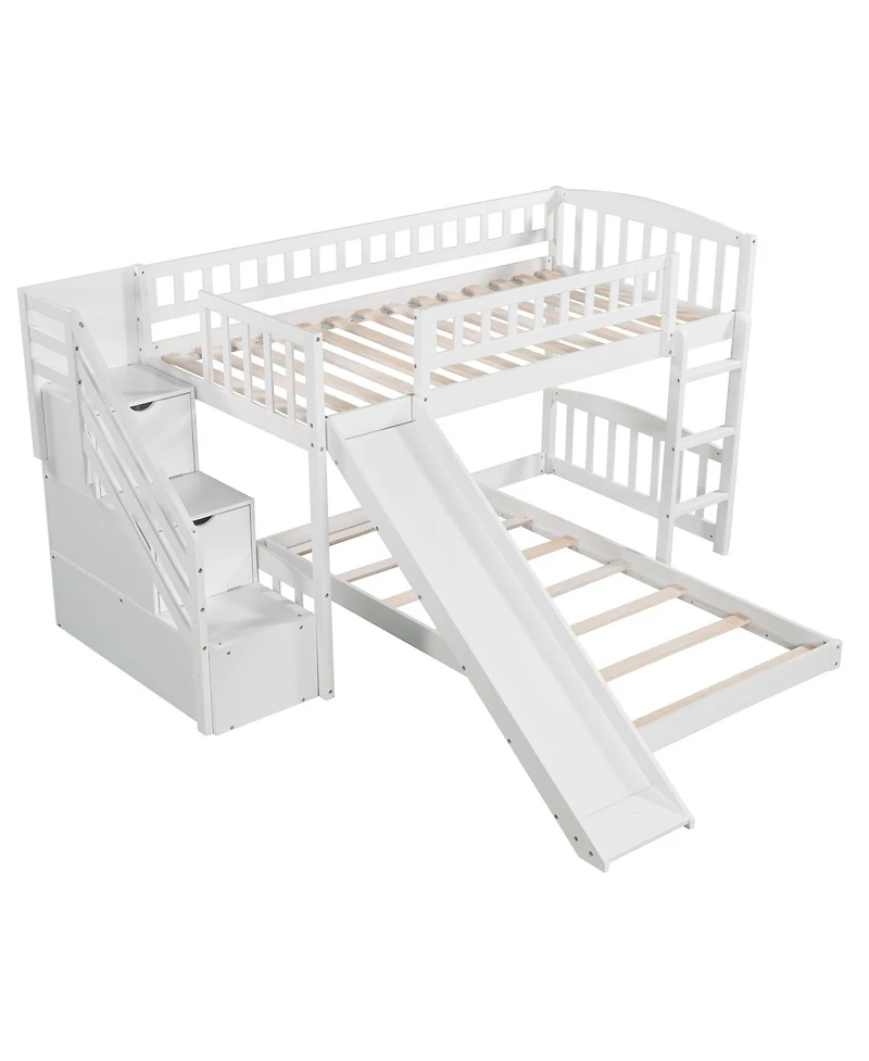 Streamdale Furniture Twin over Twin Bunk Bed with Slide and Two Drawers