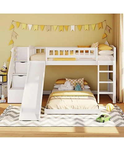 Streamdale Furniture Twin over Twin Bunk Bed with Slide and Two Drawers