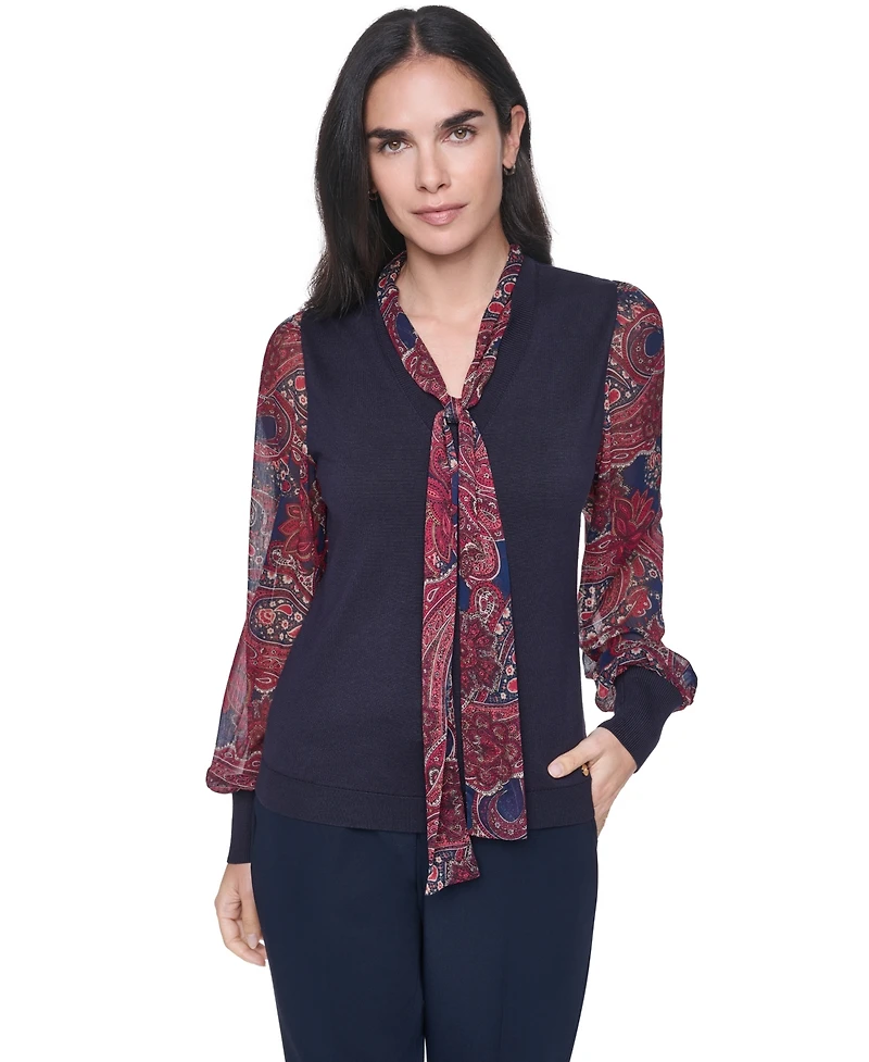 Tommy Hilfiger Women's Paisley V-Neck Sweater