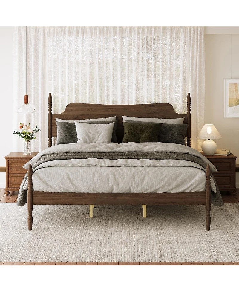 Streamdale Furniture King Size Spindle Platform Bed Frame with Curved Tall Headboard