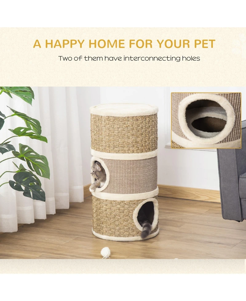 Ruie 28 in 3-Story Cat Condo Hideaway with Sisal Scratching Pad