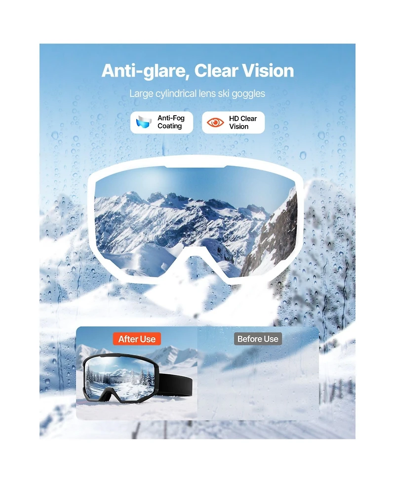 Zeny Ski Goggles, Cylindrical Lens with Revo Coating, Otg Anti fog Snow Goggles for Men Women Youth