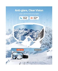 Zeny Ski Goggles, Cylindrical Lens with Revo Coating, Otg Anti fog Snow Goggles for Men Women Youth