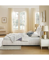 Streamdale Furniture King Size Upholstered Bed Frame, Modern Minimalist Velvet Bed with Plump Headboard