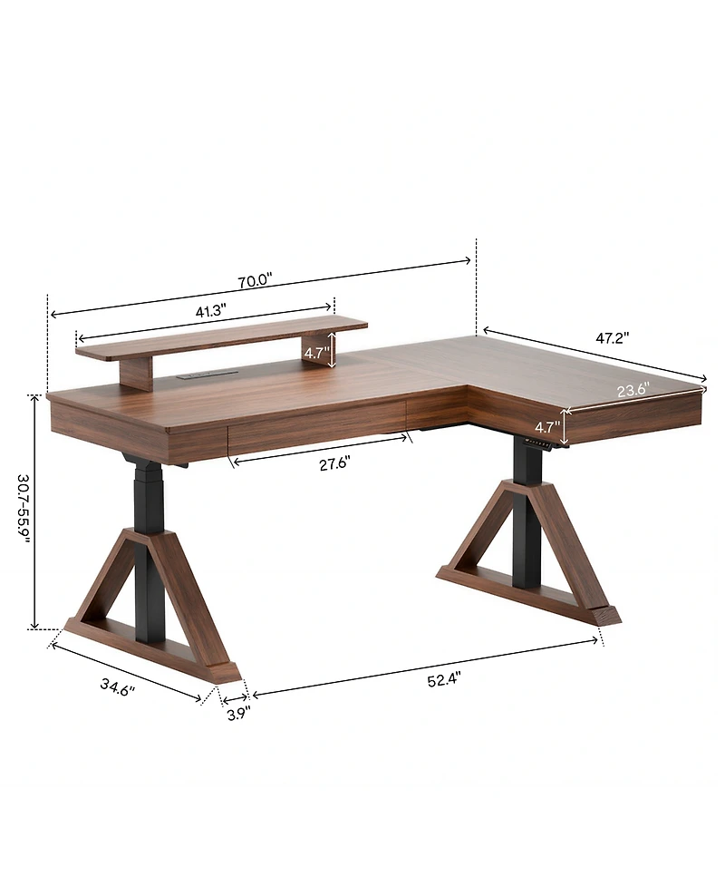 Flexispot Fusion Retro 70" L-Shaped Electric Height Adjustable Standing Desk For Home Office-Walnut Veneer
