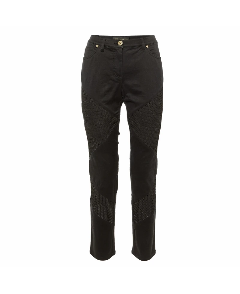 Pre-Owned Versace Women's Denim and Mesh Paneled Slim Fit Jeans