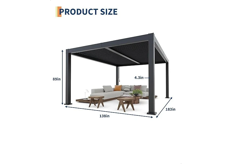 homfan All-Aluminum Louvered Pergola with Adjustable Roof and Reinforced Frame