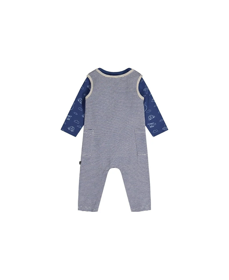 Deux par Baby Boy ( 3M to 24 M ) Cotton Onesie with Overalls Set Printed Transportation