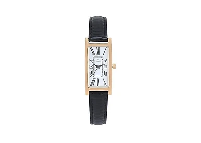 Peugeot Women's 35x18mm 14K Gold-Plated Rectangular Roman Numeral Watch with Leather Strap